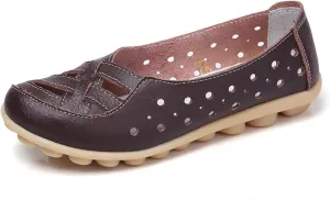 Orthopedic Loafers for Women 2025 Womens Summer Loafers in Breathable Leather Comfortable Hollow Soft Flats Sandals Summer Casual Slip-On