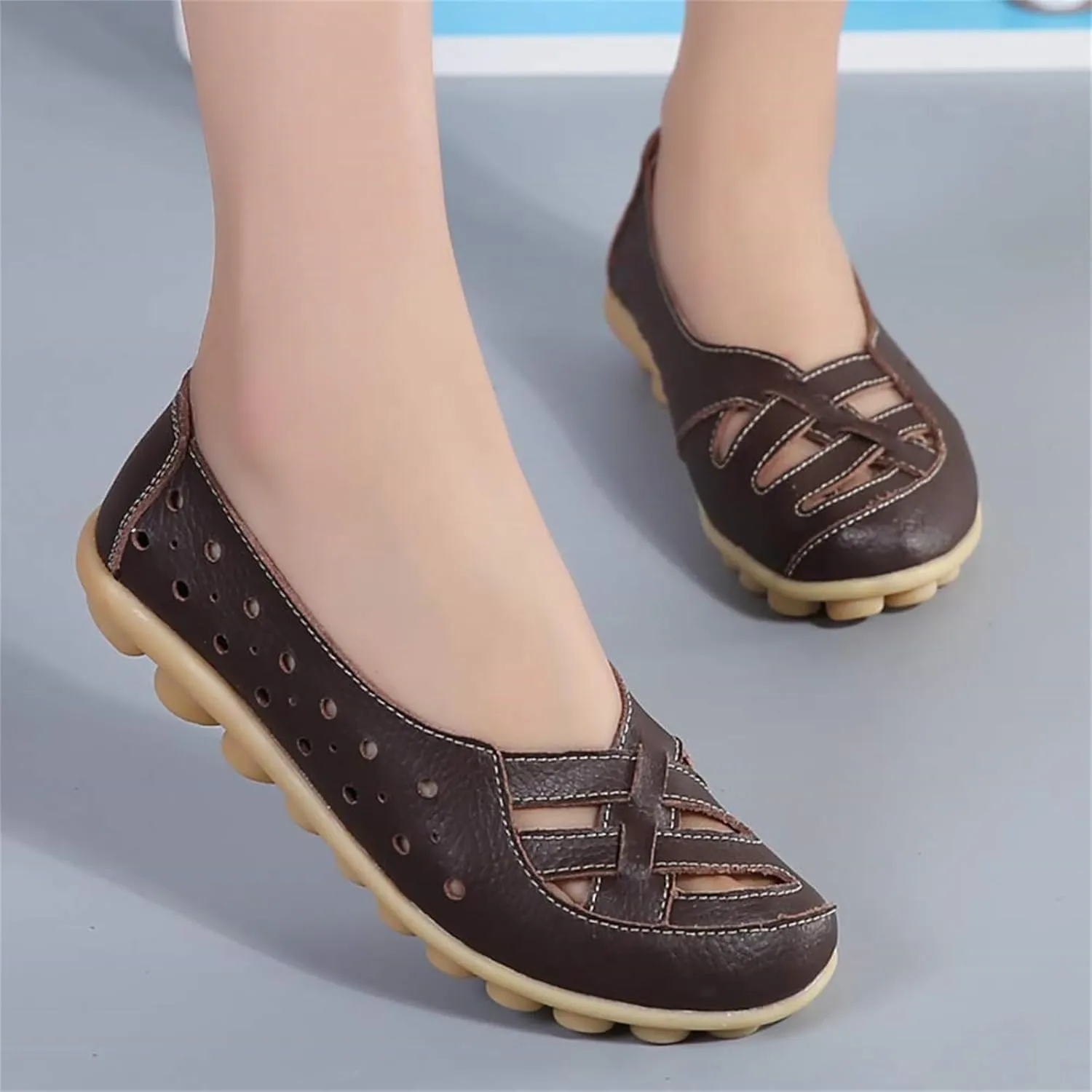 Orthopedic Loafers for Women 2025 Womens Summer Loafers in Breathable Leather Comfortable Hollow Soft Flats Sandals Summer Casual Slip-On