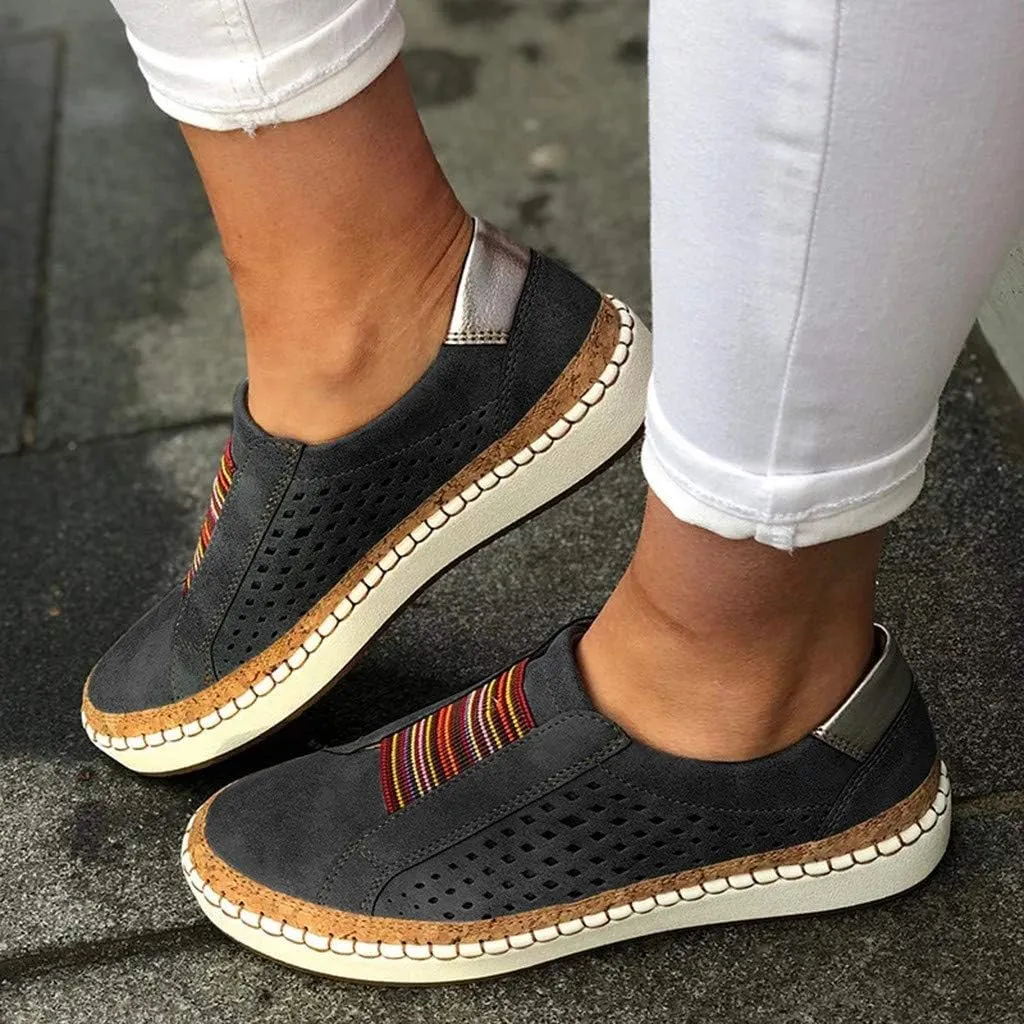 Orthopedic Shoes for Women Casual Breathable Hollow Out Closed Toe Sneakers Summer Lightweight Slip On Low Cut Walking Shoes Trendy Color Block Platform Flats Loafers
