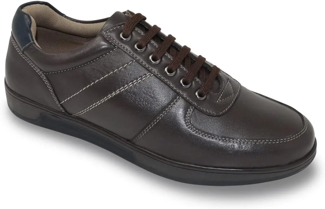 Pegasus Men's Leather Wide Fit Lace Trainer