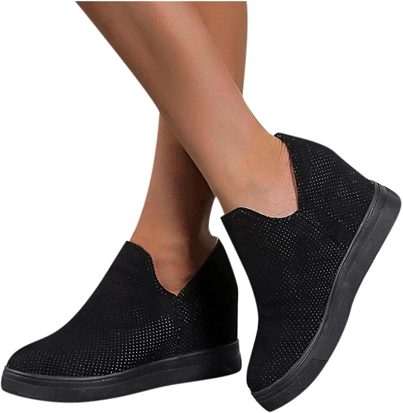 Platform Fashion Sneakers for Women, Breathable V Cut Chunky Bottom Flats Slip On Loafers,Anti Skid Thick Mid Heels Low Top Work Nurse Driving Walking Shoes