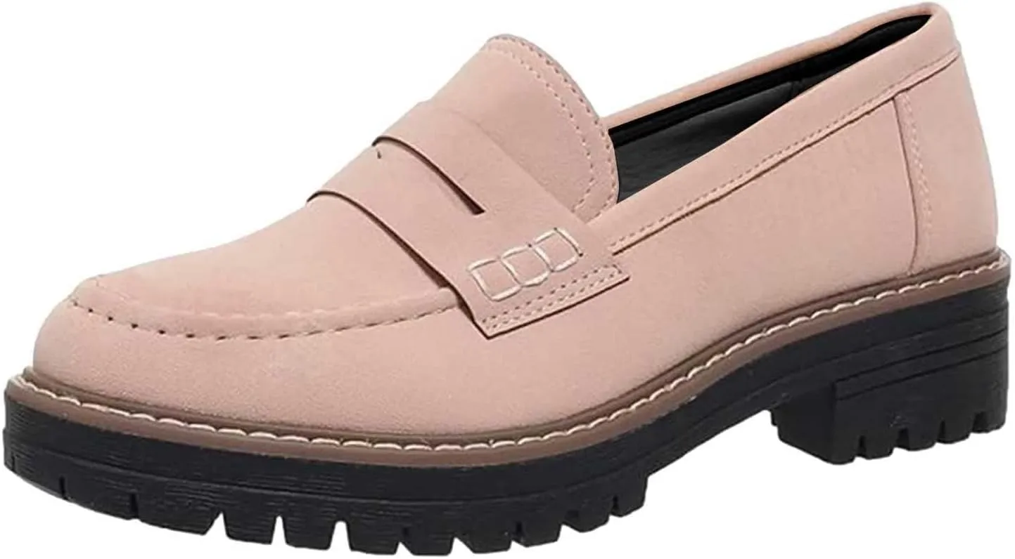 Platform Loafers for Women Comfort Slip On Loafers Casual Business Shoes Classic Fall Shoes Leather Penny Loafers