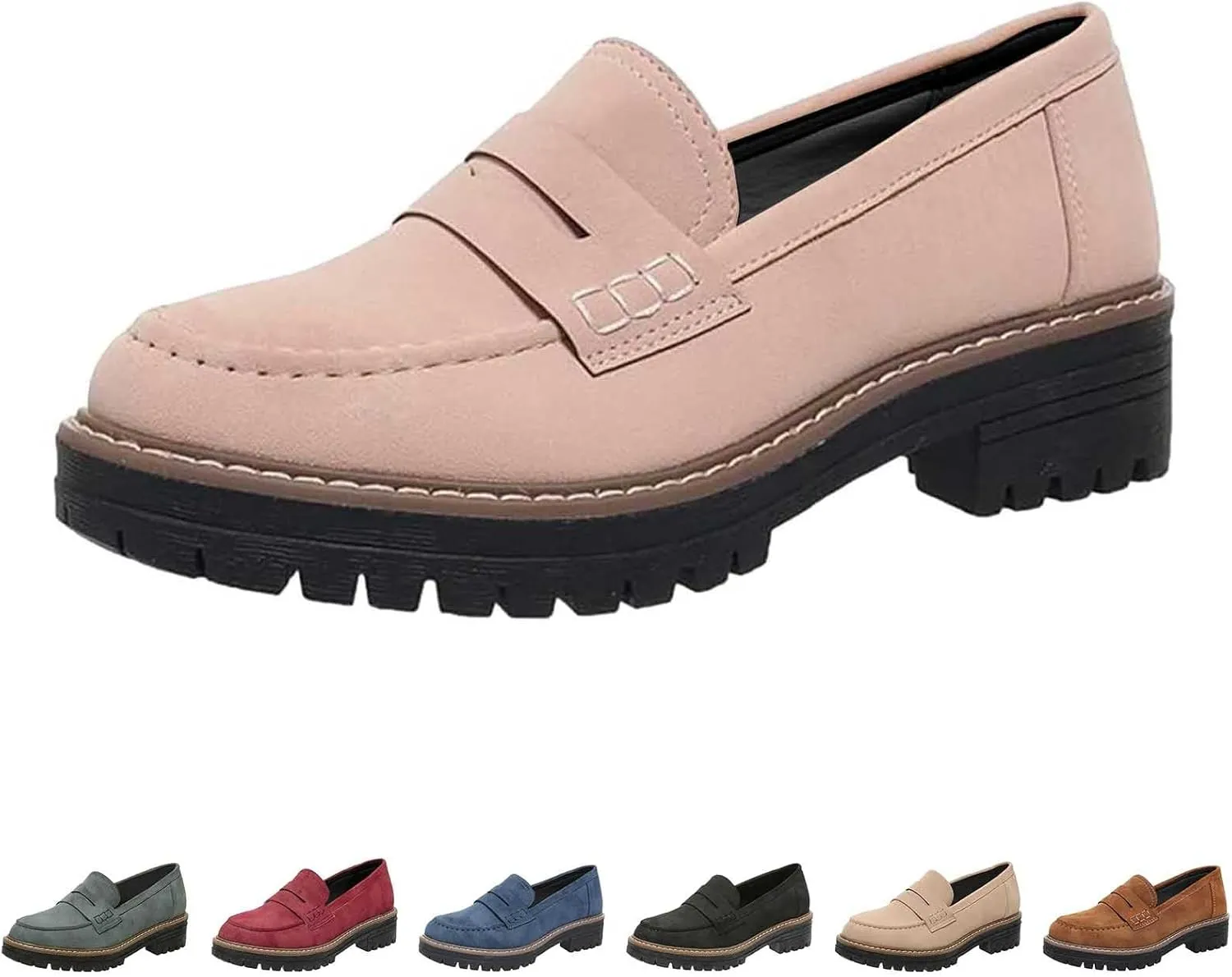 Platform Loafers for Women Comfort Slip On Loafers Casual Business Shoes Classic Fall Shoes Leather Penny Loafers