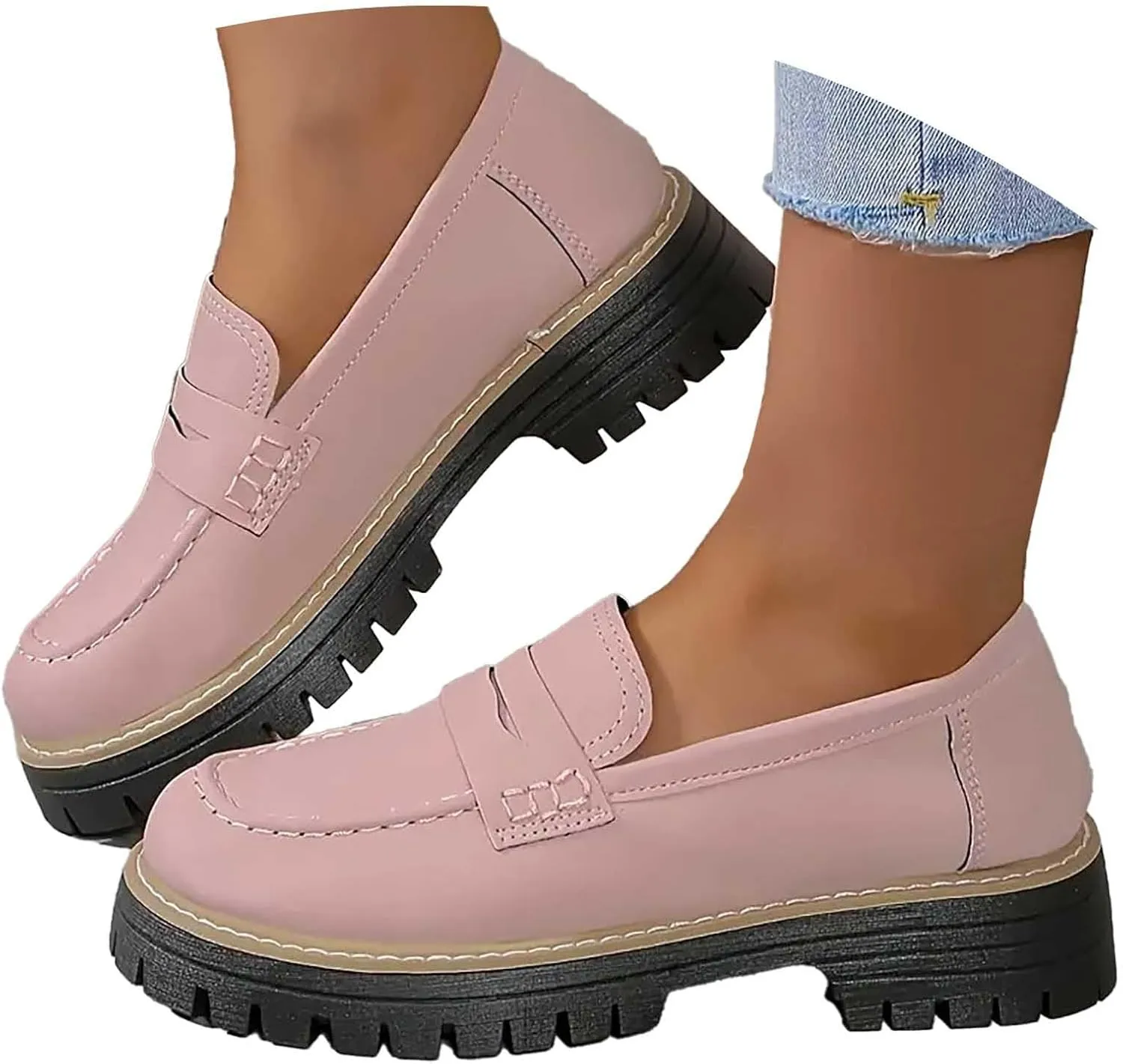 Platform Loafers for Women Comfort Slip On Loafers Casual Business Shoes Classic Fall Shoes Leather Penny Loafers