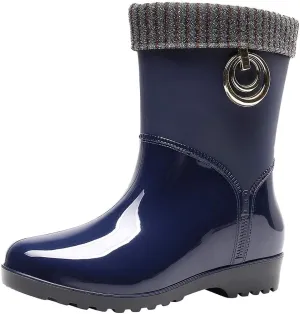 Punk Style Mid Warm Snow Boots Women's Rain Boots Outdoor Water Shoes Short Fuzzy Rain Boots