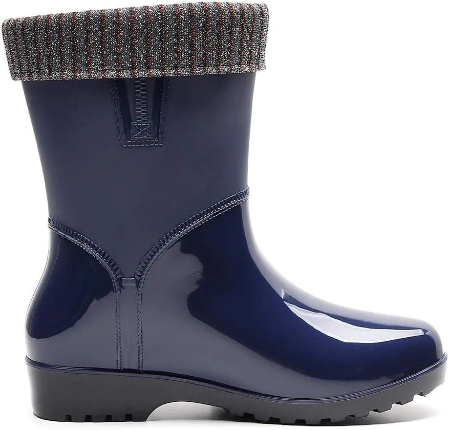 Punk Style Mid Warm Snow Boots Women's Rain Boots Outdoor Water Shoes Short Fuzzy Rain Boots