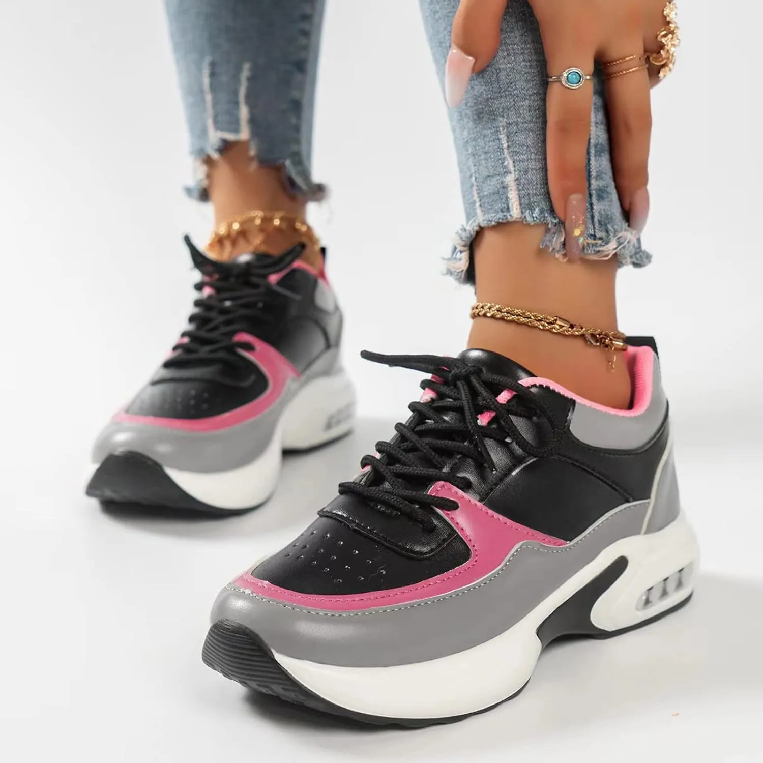 SBGMoSJ Fashion Sneakers for Women Comfy Work Shoes for Women Standing All Day Womens Slip On Sneakers Wide Womens Fashion Sneakers Size 10.5 Black Comfy Walking Shoes Women