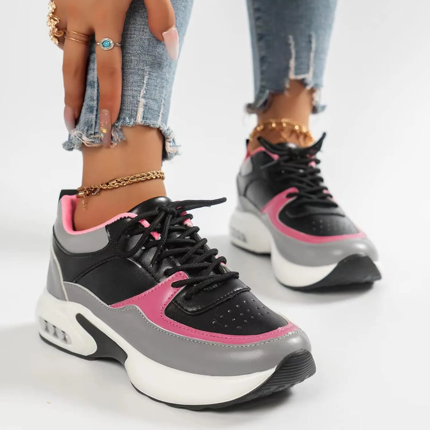 SBGMoSJ Fashion Sneakers for Women Comfy Work Shoes for Women Standing All Day Womens Slip On Sneakers Wide Womens Fashion Sneakers Size 10.5 Black Comfy Walking Shoes Women