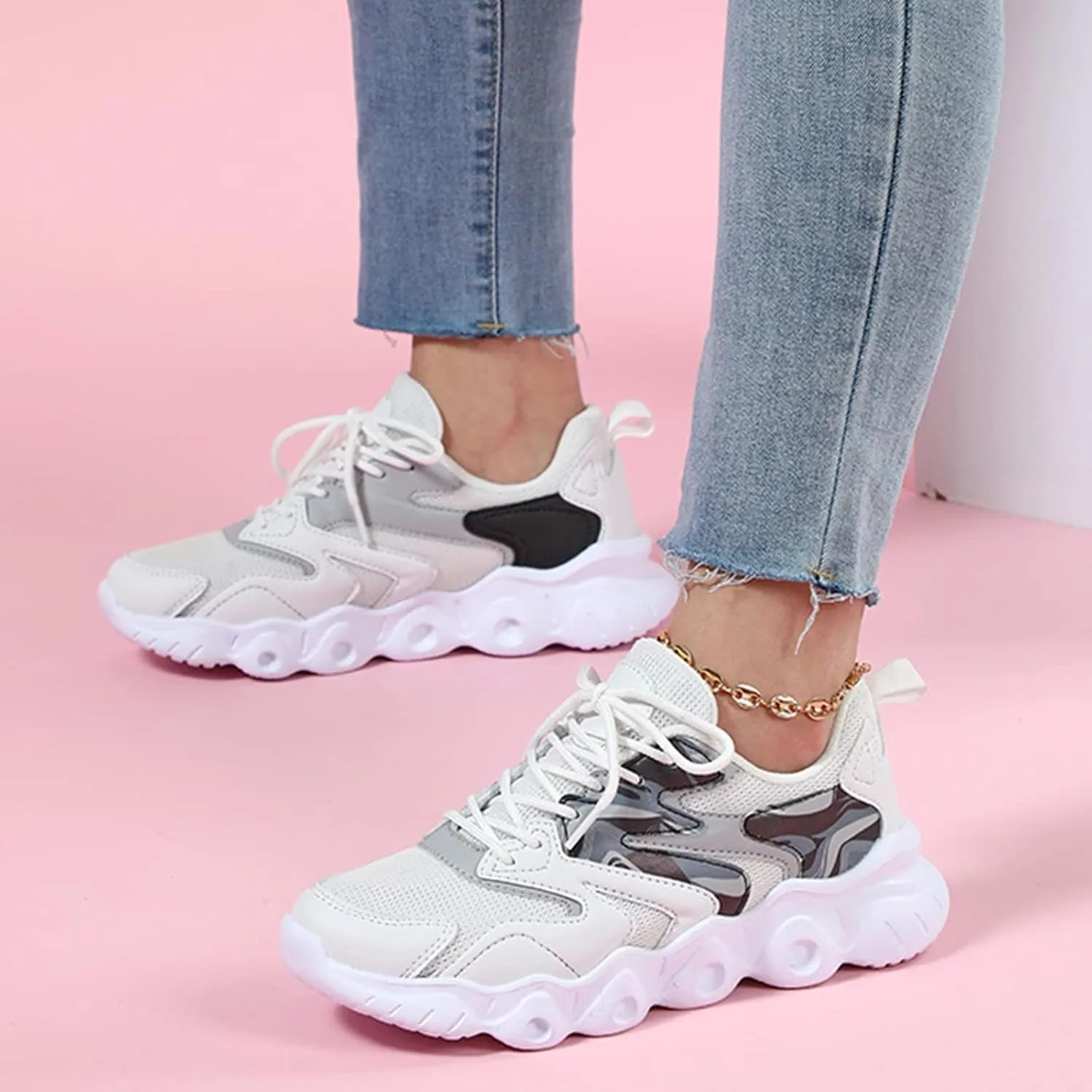 SBGMoSJ Women Sneakers Size 6 Wide Comfy Work Shoes for Women Standing All Day Womens Non Slip Winter Shoes Black Sneakers Women Trendy Women Dressy Comfortable Walking Round Toe Flats Shoes Wide