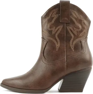 Soda “BLAZING” ~ Women Western Bootie Pointe Toe with Low Heel (Wide Fit Available)