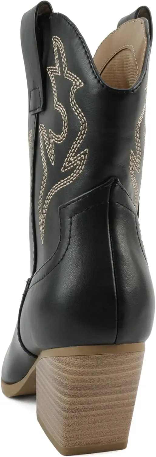 Soda “BLAZING” ~ Women Western Bootie Pointe Toe with Low Heel (Wide Fit Available)