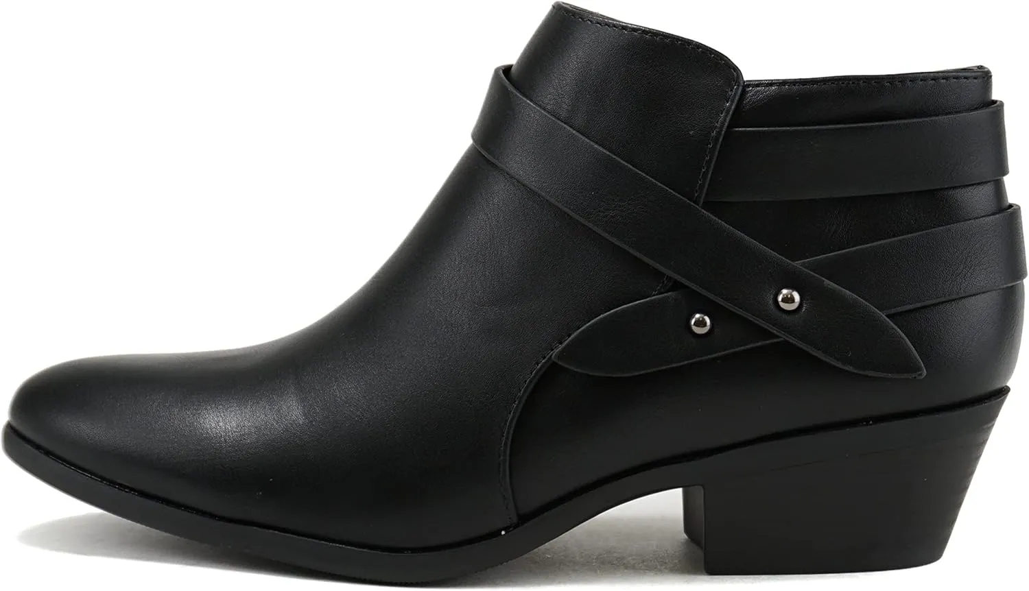 Soda SWEETEN Women's Fashion Closed Toe Multi Strap Ankle Bootie Block Heel (Wide Fit Available)