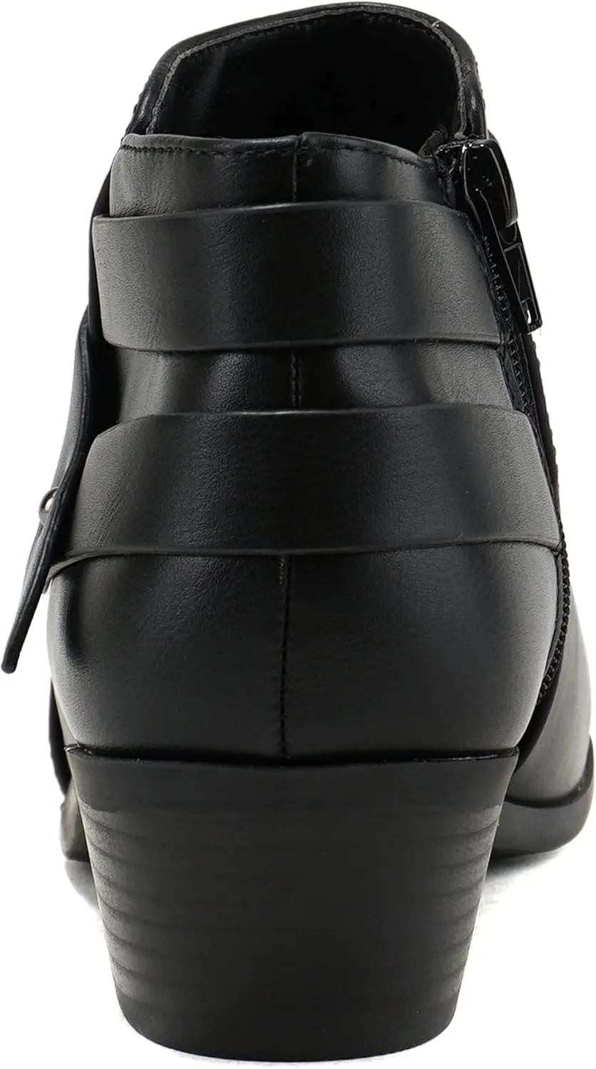 Soda SWEETEN Women's Fashion Closed Toe Multi Strap Ankle Bootie Block Heel (Wide Fit Available)