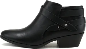Soda SWEETEN Women's Fashion Closed Toe Multi Strap Ankle Bootie Block Heel (Wide Fit Available)
