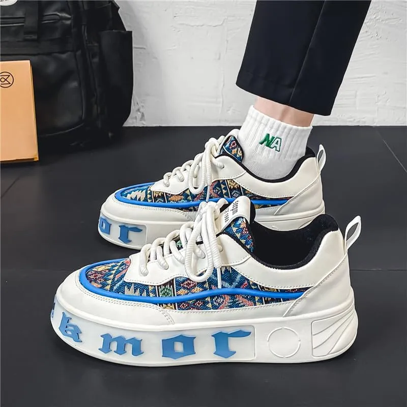 Spring Men's Casual Shoes Trend Everything with Fashion Youth Platform Elevating Canvas Shoes Embroidery Street Style
