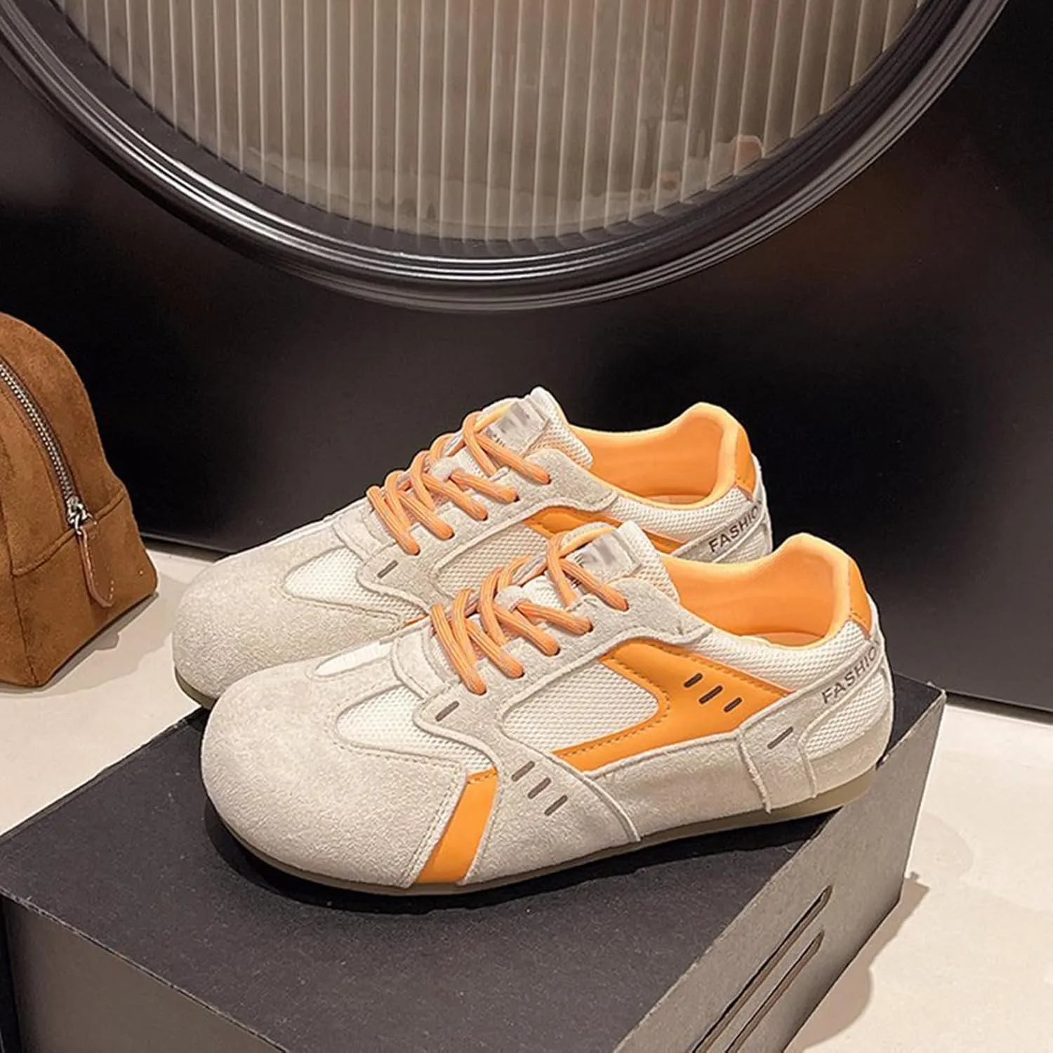 Stylish Breathable Leather Color Block Sneakers with Increased Height, Lightweight, Fashionable Design - Spring Collection Casual Trainers for Men