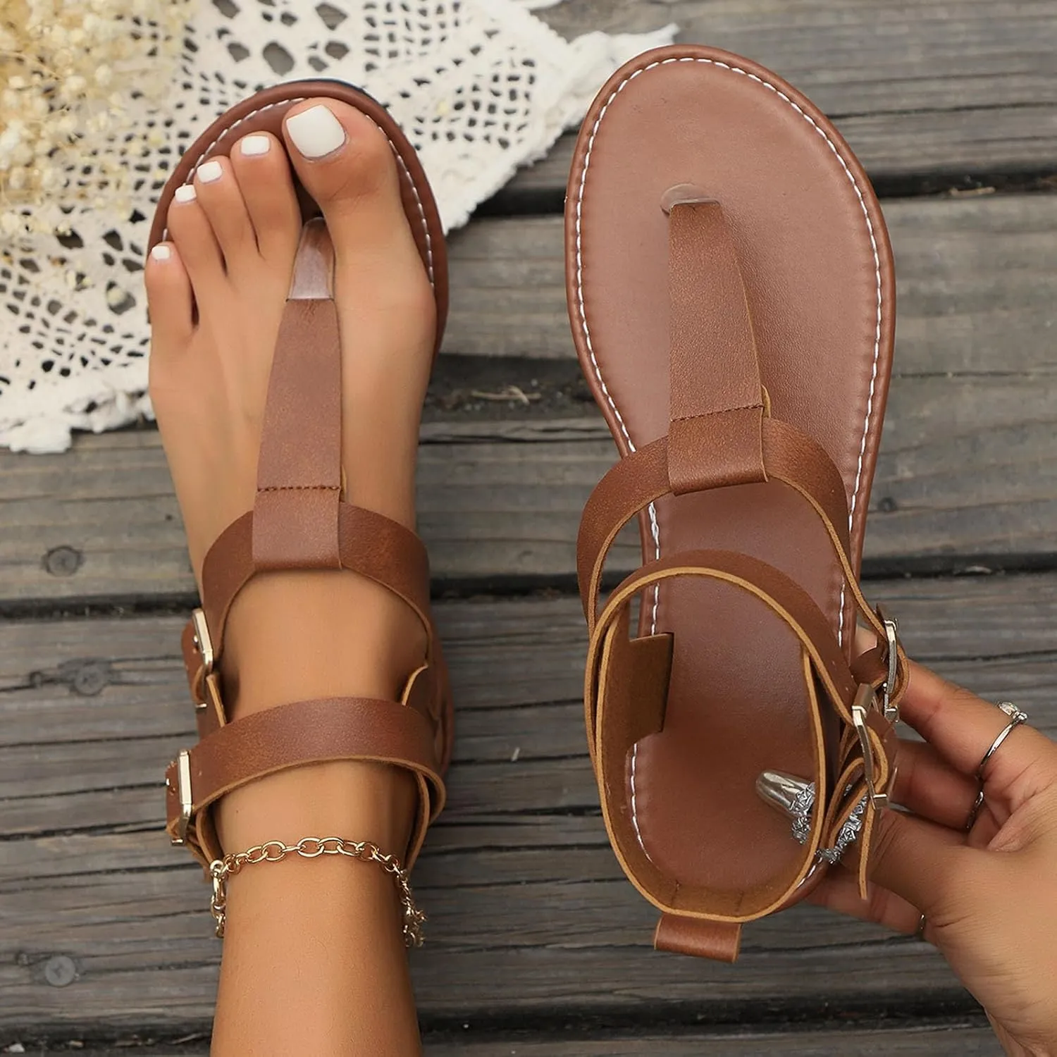 Summer New Low Heel Toes Women's Shoes Fashion Comfortable Belt Buckle Flat High Top Light Wedges Sandals for Women