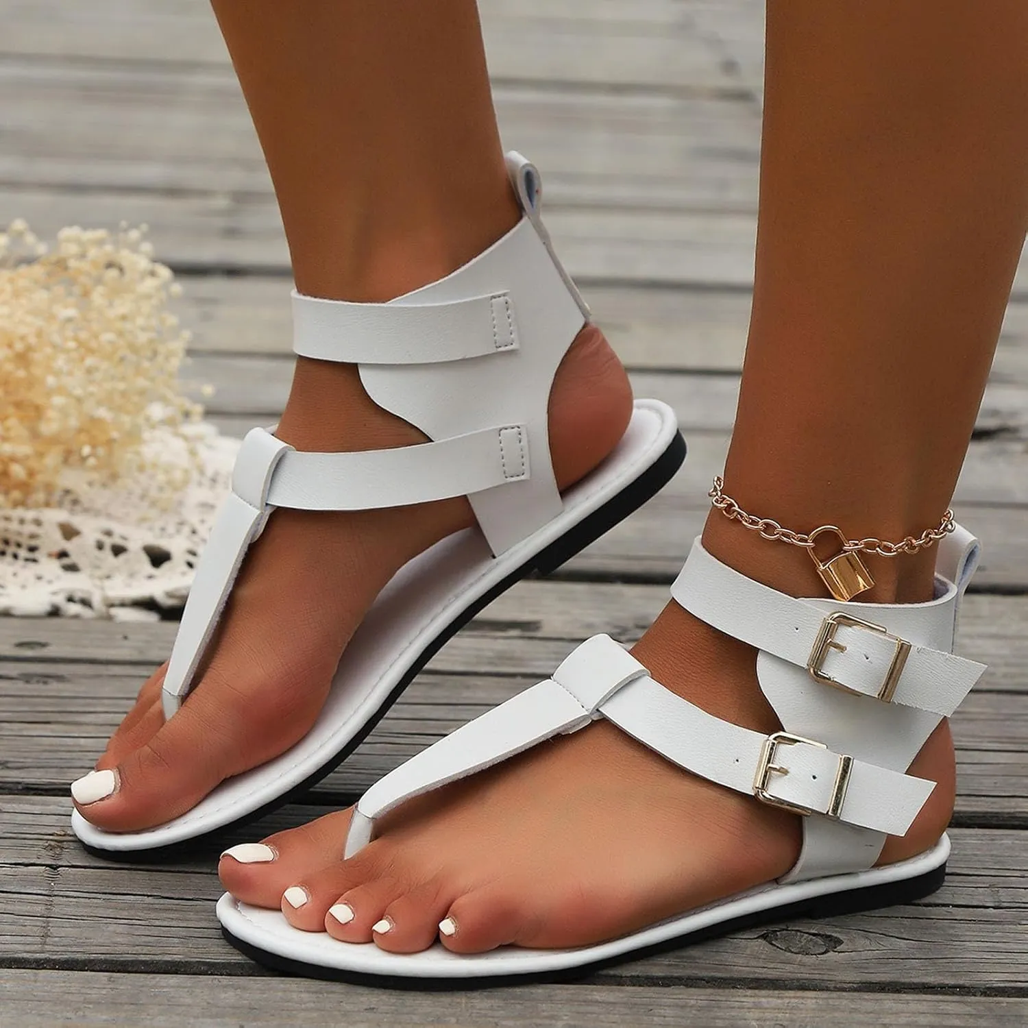 Summer New Low Heel Toes Women's Shoes Fashion Comfortable Belt Buckle Flat High Top Light Wedges Sandals for Women