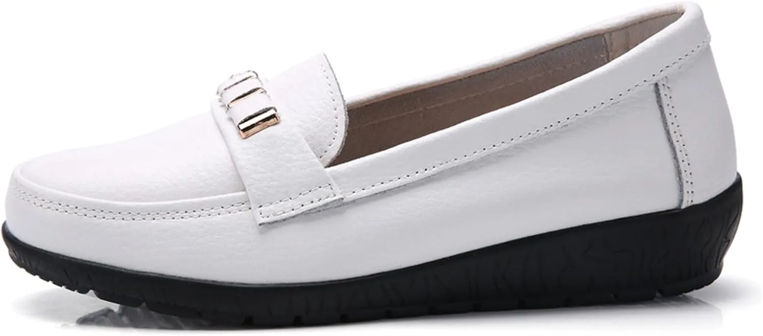 Sunporx Women's Comfort Leather Loafer Driving Moccasins Shoe with Arch Support Walking Office Breathable