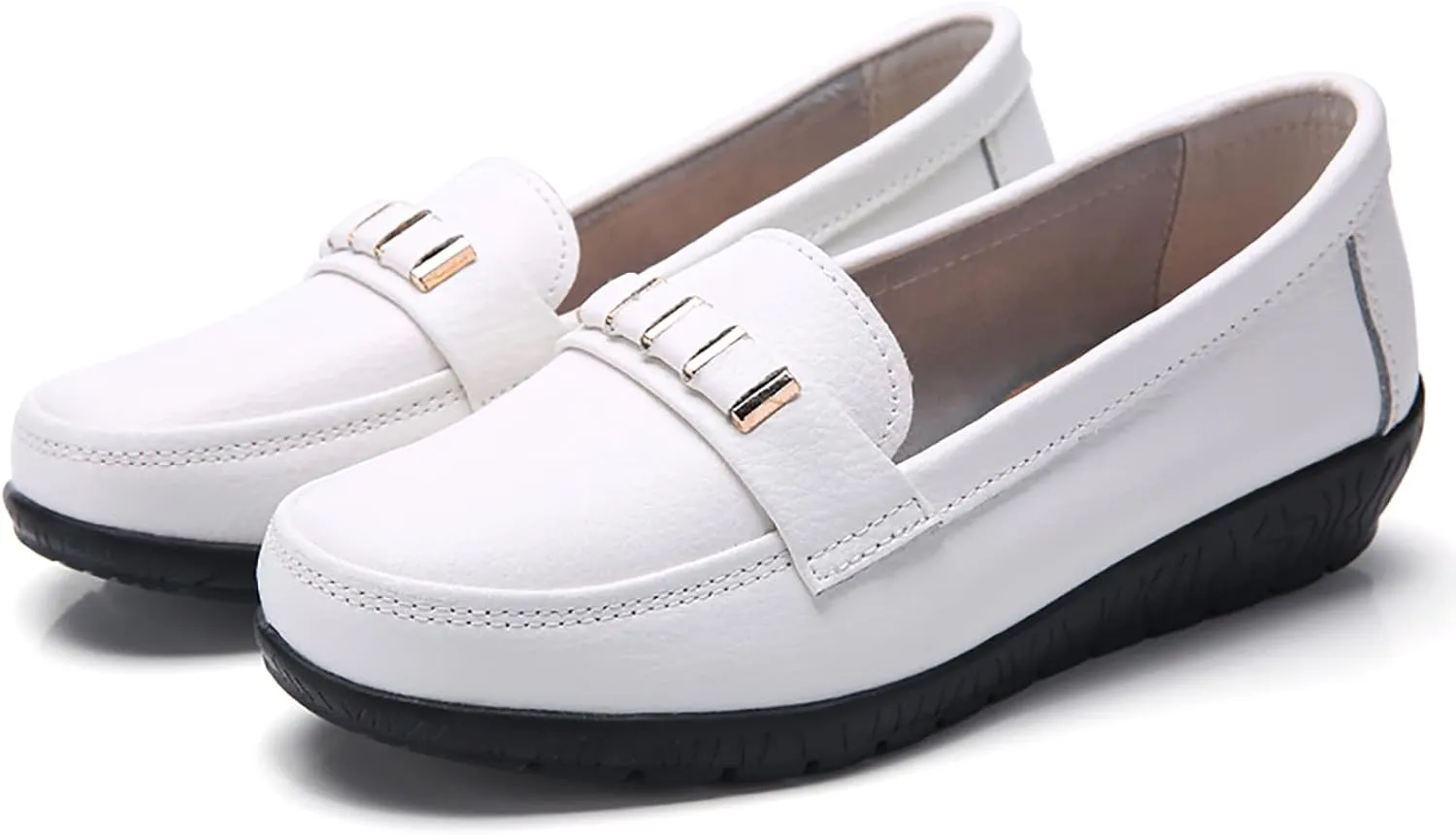 Sunporx Women's Comfort Leather Loafer Driving Moccasins Shoe with Arch Support Walking Office Breathable