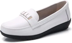 Sunporx Women's Comfort Leather Loafer Driving Moccasins Shoe with Arch Support Walking Office Breathable