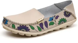 Sunporx Women's Comfortable Loafers Driving Moccasins Shoe Casual Leathers Slip on Round Toe Breathable Walking