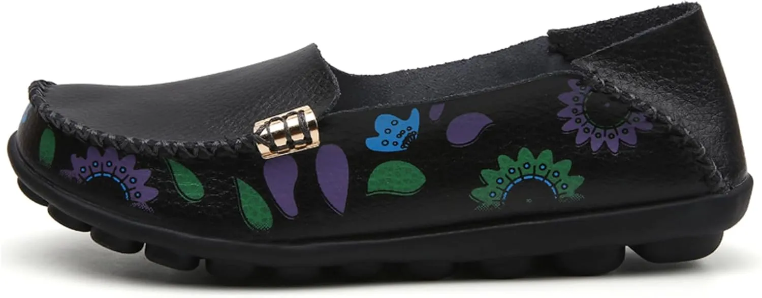 Sunporx Women's Comfortable Loafers Driving Moccasins Shoe Casual Leathers Slip on Round Toe Breathable Walking