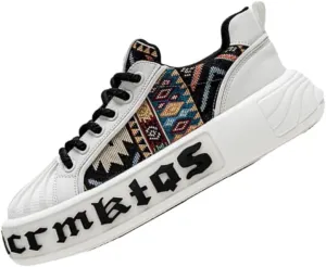 Trend Embroidery Stitching Comfortable Breathable All Matching Thick Soles Increase Men's Sports Casual Shoes Street Style