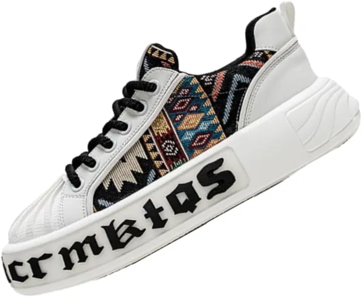 Trend Embroidery Stitching Comfortable Breathable All Matching Thick Soles Increase Men's Sports Casual Shoes Street Style