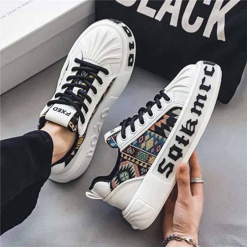 Trend Embroidery Stitching Comfortable Breathable All Matching Thick Soles Increase Men's Sports Casual Shoes Street Style