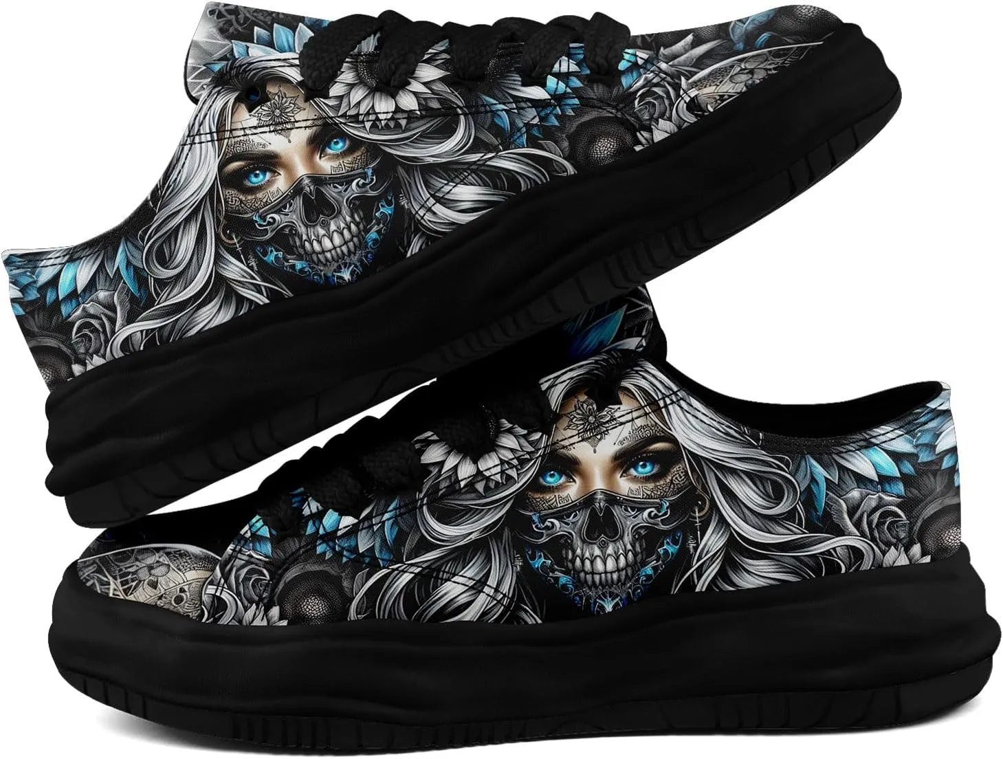 Unisex Skull Canvas Shoes Fashion Sneakers Low Top Flat Casual Tennis Walking Shoes for Men Women