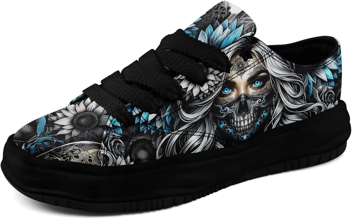 Unisex Skull Canvas Shoes Fashion Sneakers Low Top Flat Casual Tennis Walking Shoes for Men Women