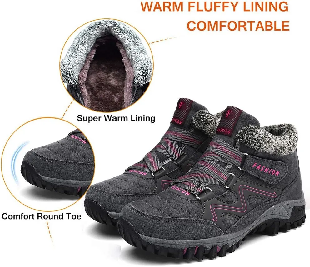 VARSKARC Women's Winter Thermal Villi Leather Platform Fashion high top Boots Non-Slip Hiking Boots