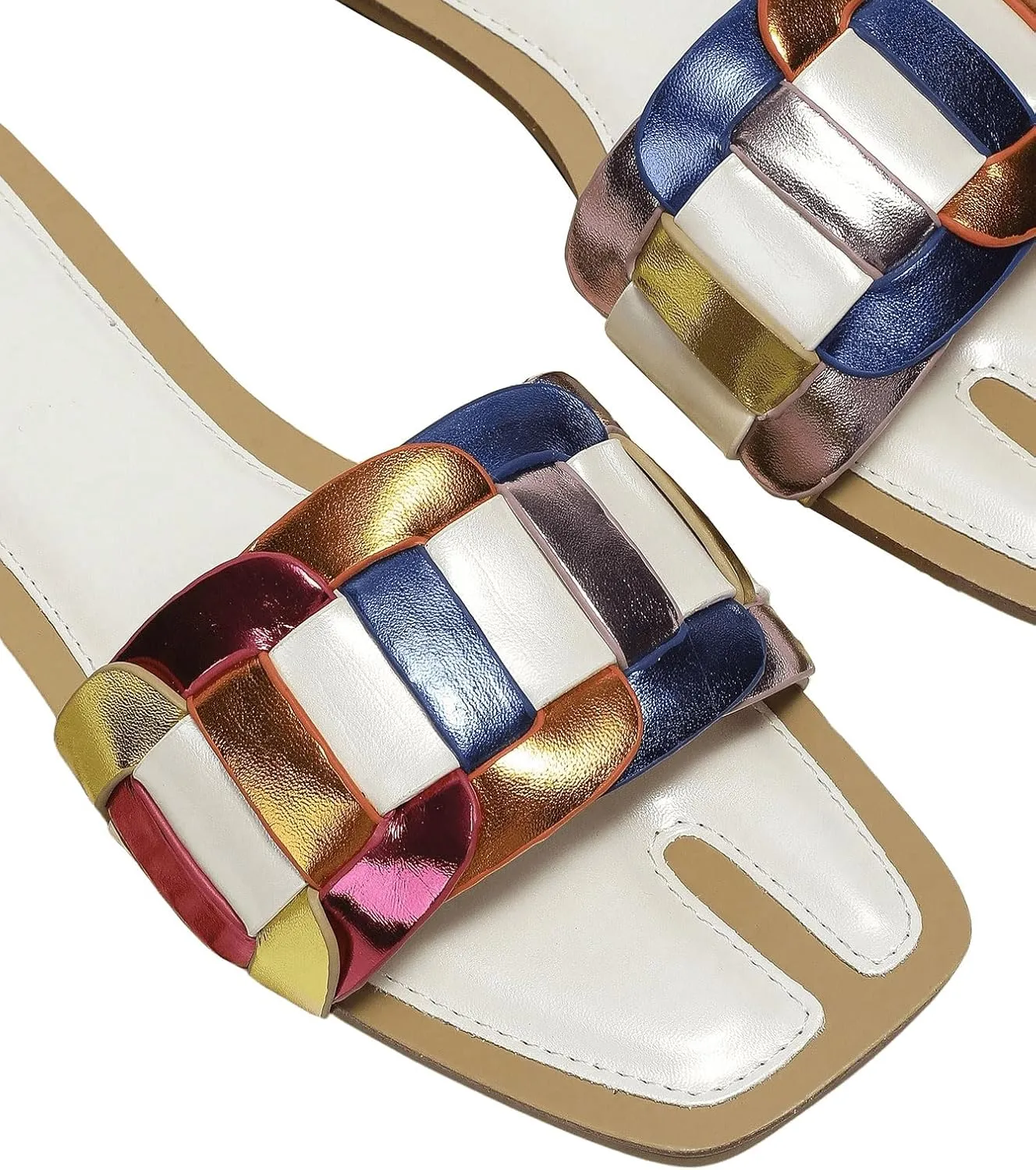 Verdusa Women's Open Toe Color Block Sandals Slip on Metallic Outdoor Slides