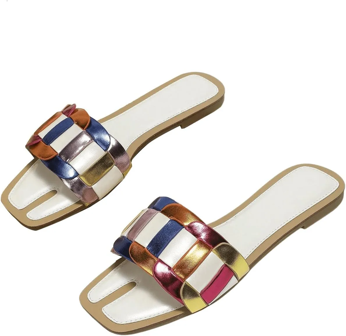 Verdusa Women's Open Toe Color Block Sandals Slip on Metallic Outdoor Slides