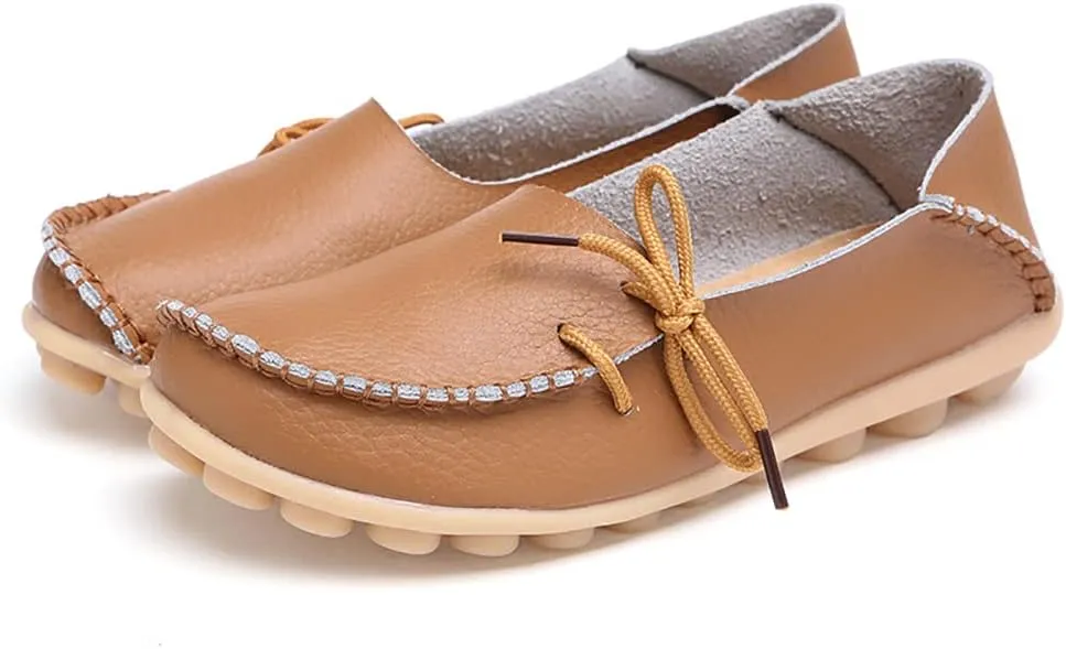 WERWAES Casual Womens Loafers Comfortable Leather Penny Flats Slip on Loafers Breathable Lightweight Driving Classic Moccasins Loafer Shoes for Womens