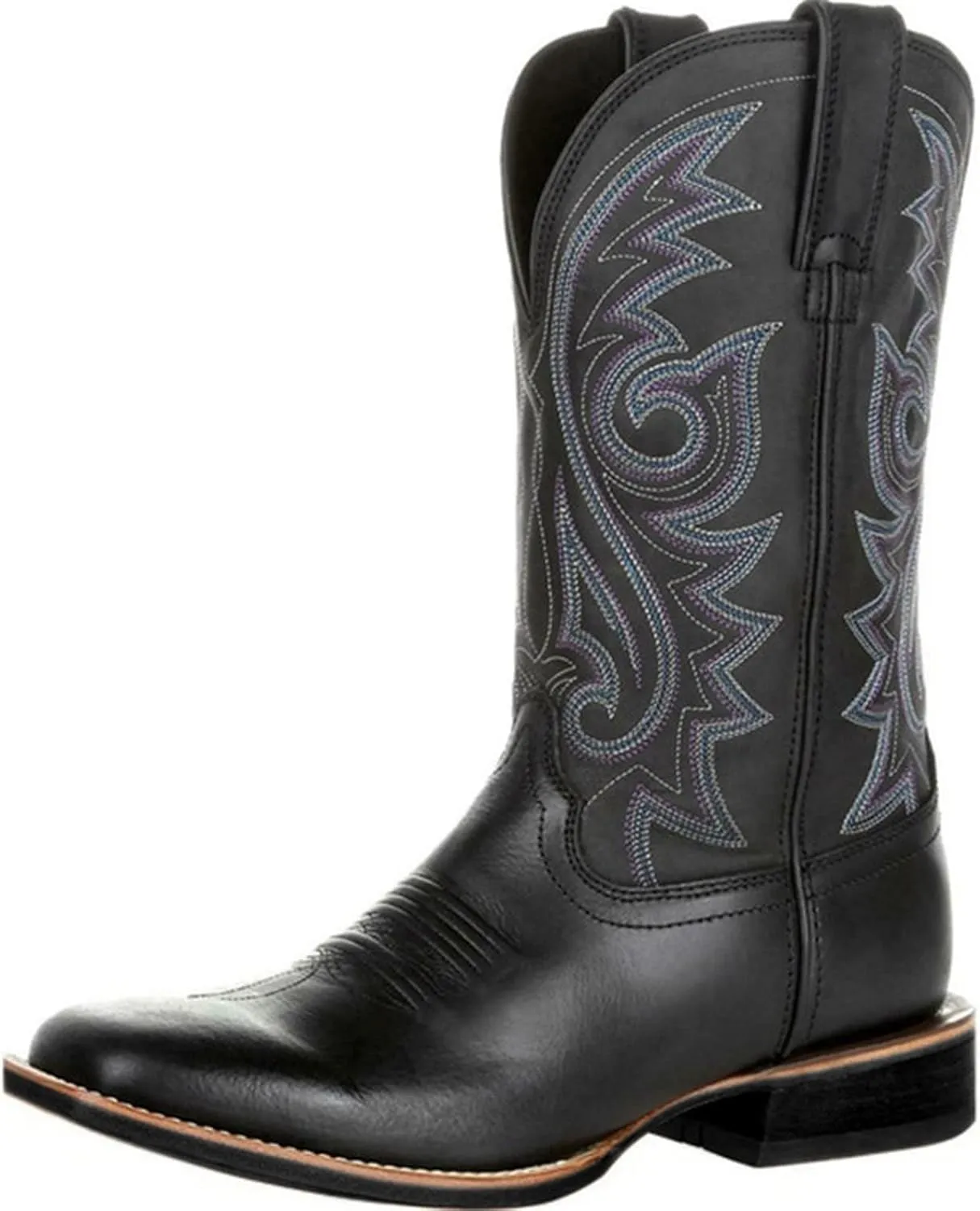 Wide Calf Cowboy Boots Square Toe Embroidered Western Boots For Men Slip On Leather Light Weight Work Boots