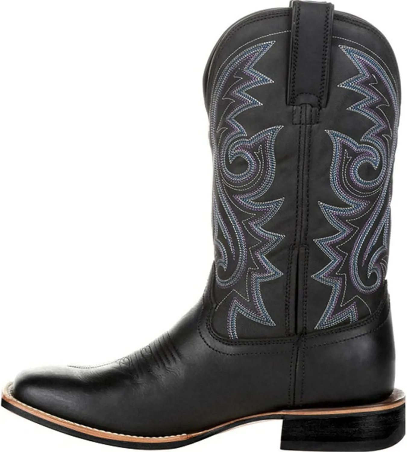 Wide Calf Cowboy Boots Square Toe Embroidered Western Boots For Men Slip On Leather Light Weight Work Boots