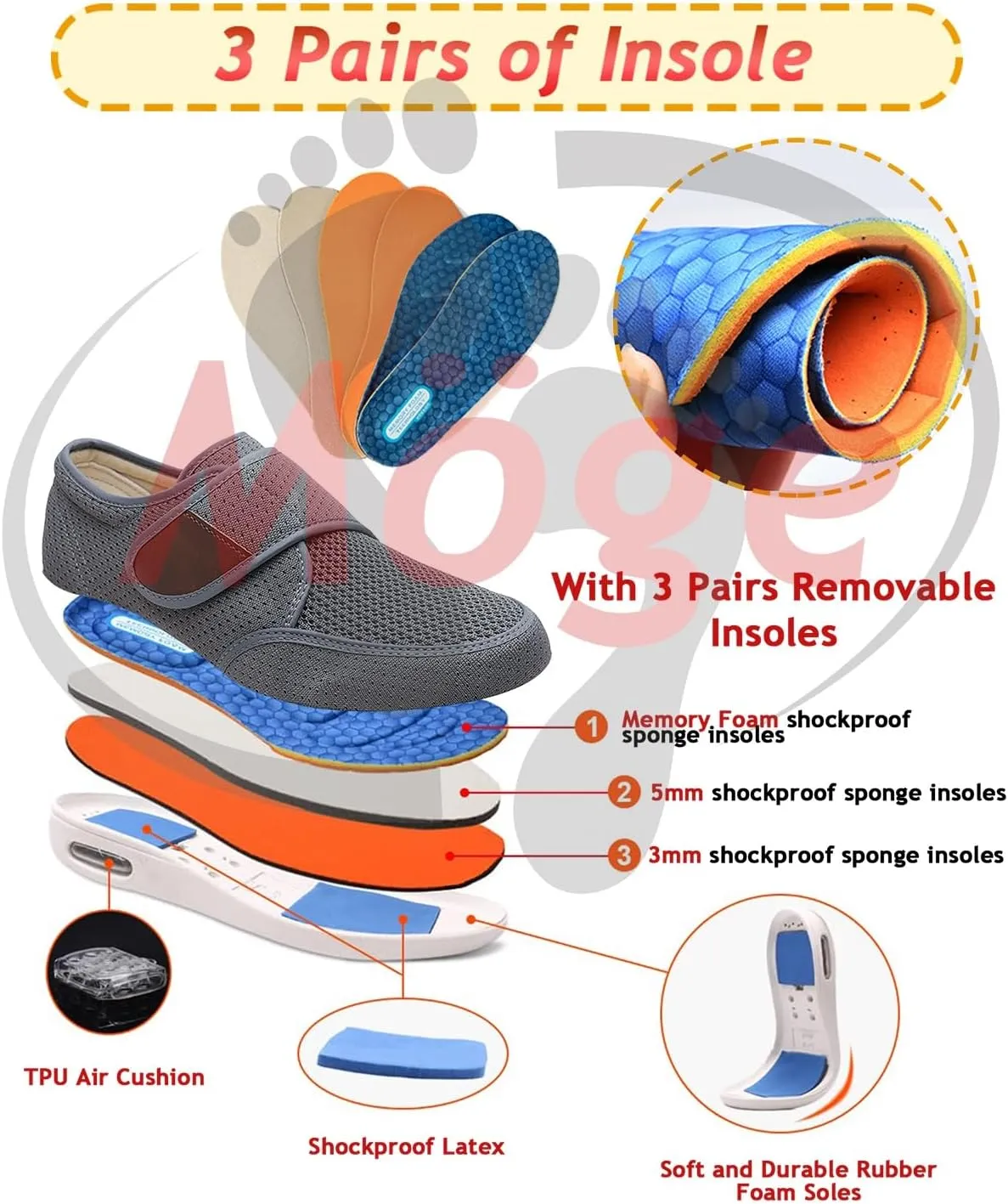 Wide Fit Trainers for Men - Comfortable Medical Shoes for Swollen Feet and Edema Relief
