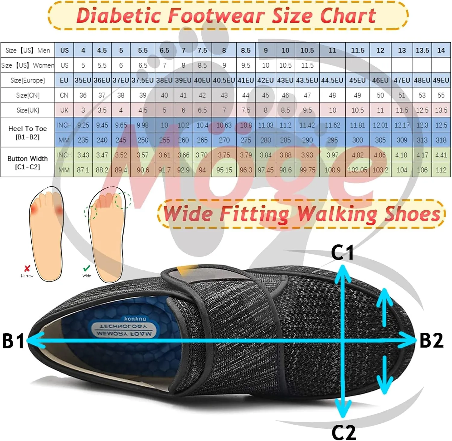 Wide Fit Trainers for Men - Comfortable Medical Shoes for Swollen Feet and Edema Relief