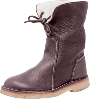 Winter Boots for Women Waterproof Leather Mid Calf Boots Warm Wool Lined Snow Shoes Flat Heel Lace Up Christmas Shoes