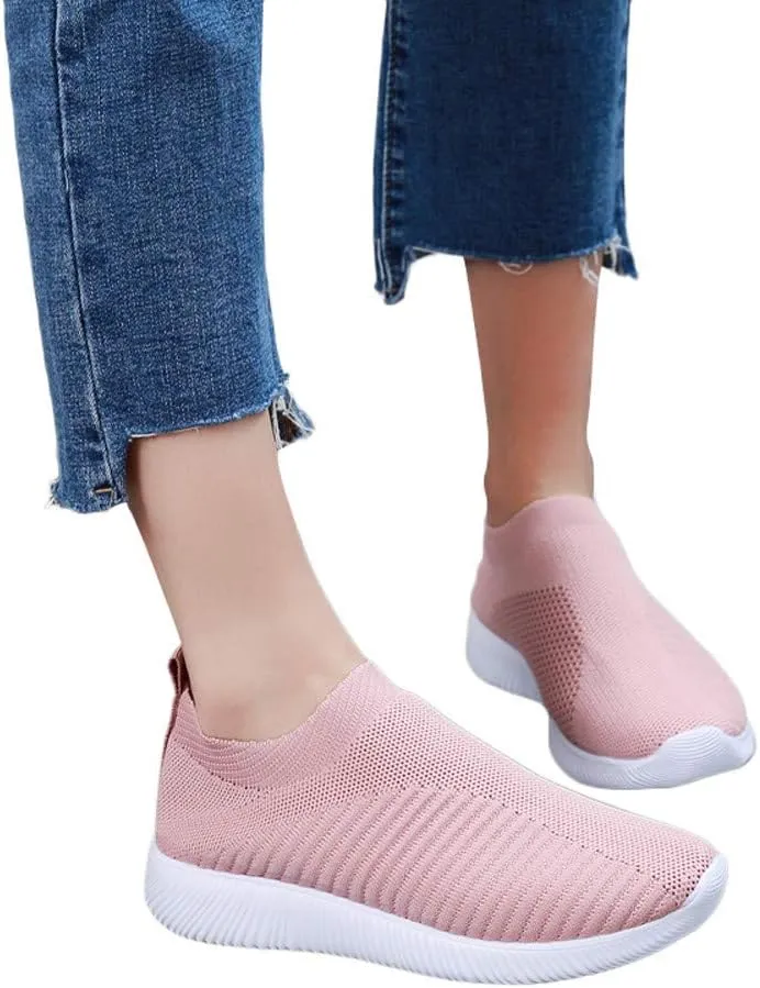 Women's Athletic Walking Shoes Slip On Casual Mesh Walking Shoes Women Comfort Ladies Casual Shoes Men's Fashion Sneakers Red Tennis Shoe Loafers Dress Shoe