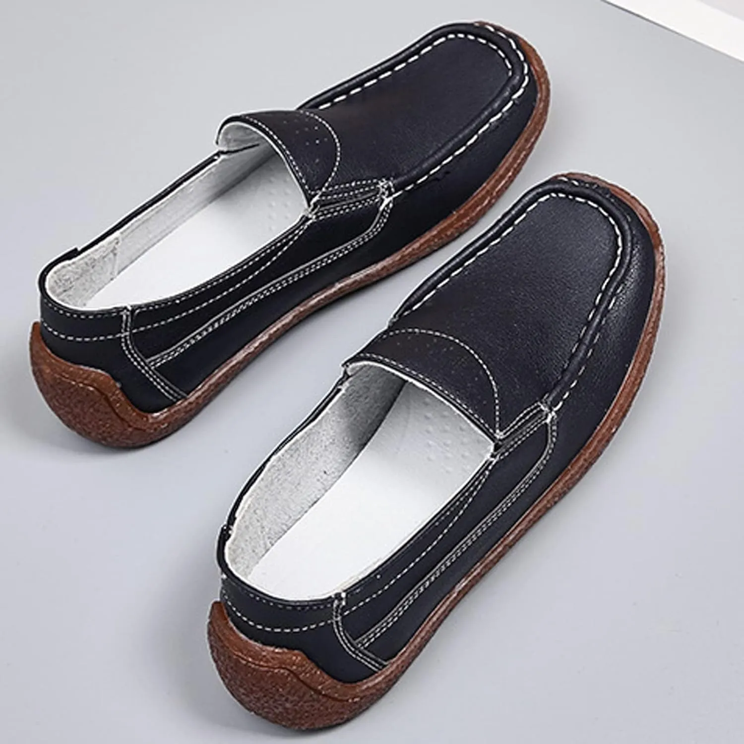 Women's Ballet Flats Flat Solid Leather Shoes Casual Breathable Single Shoes Soft Walking Driving Shoes