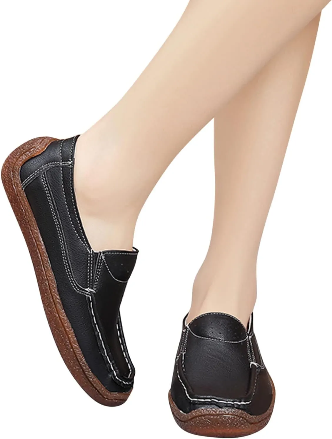 Women's Ballet Flats Flat Solid Leather Shoes Casual Breathable Single Shoes Soft Walking Driving Shoes