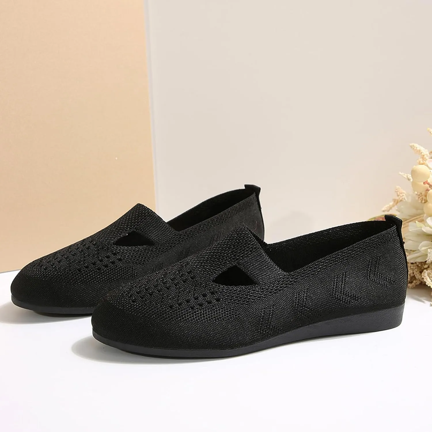 Womens Breathable Knit Walking Shoes with Arch Support Orthopedic Sneakers, Casual Flat Shoes for Daily, Work, Travel