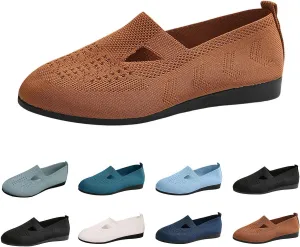 Womens Breathable Knit Walking Shoes with Arch Support Orthopedic Sneakers, Casual Flat Shoes for Daily, Work, Travel