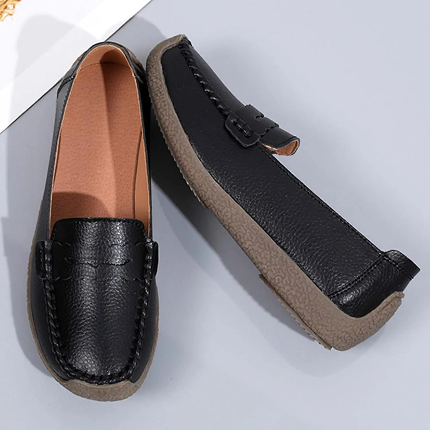 Women's Business Leather Shoes Breathable Soft Soled Walking Driving Shoes Comfortable Ballet Flats for Women