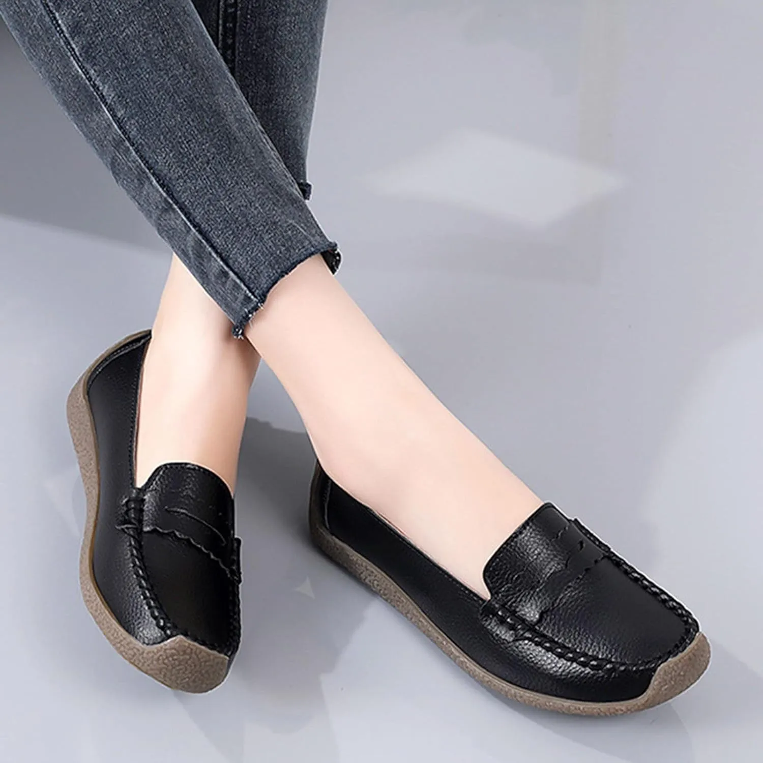 Women's Business Leather Shoes Breathable Soft Soled Walking Driving Shoes Comfortable Ballet Flats for Women