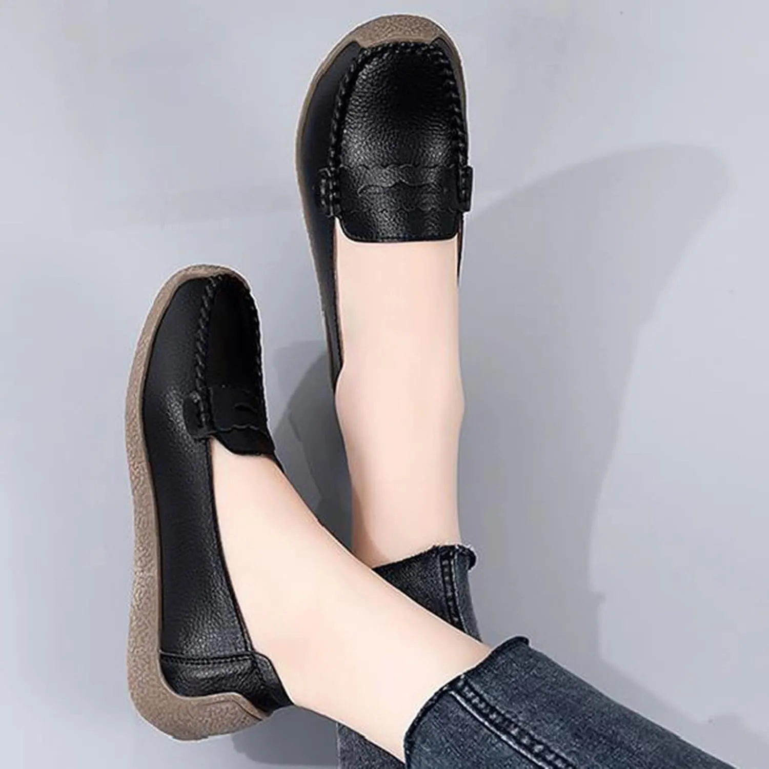 Women's Business Leather Shoes Breathable Soft Soled Walking Driving Shoes Comfortable Ballet Flats for Women