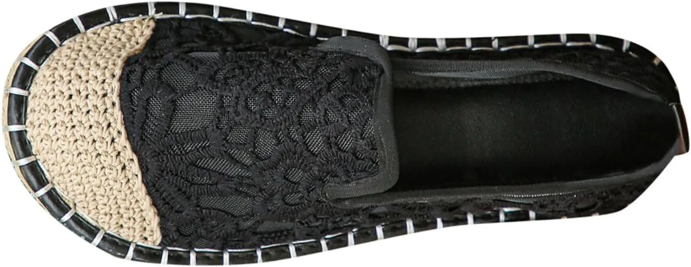 Women's Casual Lace Low Heel Slip On Comfortable Shoes for Daily Wear Beach Walking Dating Outfits Spring Summer